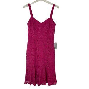 Chelsea28 Pink Dress Lace Flare Hem Midi Dress